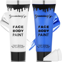 Paminify White Blue Face Body Paint With Sponges,Water Based Dark Blue Face Painting Kit For Avatar Smurf Mystique Cosplay Makeup,Halloween Sfx Makeup Cream Body Paint For Adults And Kids