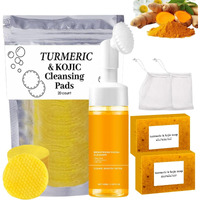 4Pcs Turmeric Wash And Cleaning Care Three Piece Kit,Tuemeric Facial Cleanser & Turmeric Soap Bar & Turmeric Face Scrub Pads, Cleansing Skincare Set,Turmeric Cleansing Skincare Set, Deep Cleansing