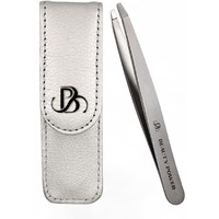 Beauty Power Professional Tweezers In Case - Slant, Durable Lightweight German Stainless Steel, Ultra Precision Tweezers For Eyebrows, Facial Hair, Chin, And Ingrown Hair Removal - Gift (Matte Gray)