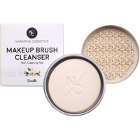 Narrative Cosmetics Solid Makeup Brush Cleanser Soap With Silicone Cleaning Pad, Cleans Natural & Synthetic Brushes, Vegan, Cruelty-Free, Natural Ingredients, Vanilla Fragrance, 2.45 Oz.