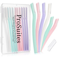 Prosuites 16 Count Dermaplane Razor For Women Face, Professional Facial & Eyebrow Hair Remover, Gentle Skin Exfoliation With Precision Blades, Macaroon Color