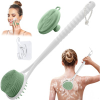Geenoa Silicone Back & Face Scrubber Set, 15.35 Soft Back Scrubber For Shower With Dual-Side Brush Head, Gentle Silicone Facial Scrubber Face Brush For Deep Lathering & Cleansing(Green-2Pcs)