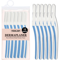 Thurlady Face Razors For Women Dermaplaning, Dermaplane Razor For Women Face, Eyebrow & Facial Razors, Peach Fuzz Remover, Gentle Exfoliating Microblades, For Sensitive Skin (Pack Of 12, Aegean Frost)