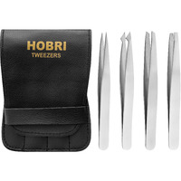 Tweezers Set, Eyebrows Tweezers Set Professional Stainless Steel Tweezers Set - 4 Pieces With Leatherette Travel Case Perfect For Facial Hair, Beauty And Personal Care Tool (Silver)