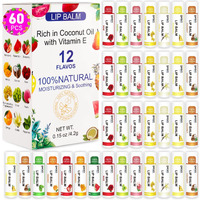 Dmsky 60 Pack Lip Balm, Natural Lip Balm Bulk With Vitamin E And Coconut Oil, Moisturizing Lip Balm For Chapped Lips, Bulk Lip Balm For Women-12 Flavors