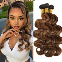 Momoshero 1B/30 Highlight 3 Bundles Human Hair, Ombre Body Wave Fb30 Colored 12A Black And Dark Bundles, Brown Two Tones Balayage 100% Remy Hair Dark Root Sew In Weave Bundles 12 14 16 Inch
