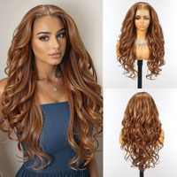 Allbell 13X6 Glueless Hd Lace Wigs,Synthetic Lace Front Wig For Black Women,24Inch Honey Brown Body Wave Hair Replacement