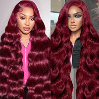 Geomone 30 Inch 99J Burgundy Wig Human Hair 200 Density 13X6 Hd Lace Front Wigs Human Hair Pre Plucked Body Wave Wigs 99J Burgundy Frontal Wigs Human Hair