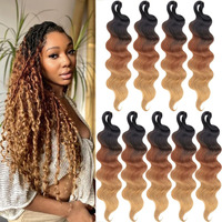 Cookoo 9 Packs Body Wave Braiding Hair 18 Inch Pre-Feathered Ombre 3 Tones Bouncy French Curl Wavy Braiding Hair Wavy Texture Braiding Synthetic Hair Extensions For Boho Box Braids(1B/30/27#)