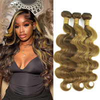 Dsekcain Highlight Yellow Golden Blonde On Chocolate Brown Color Body Wave Human Hair Bundles 100% Real Virgin Human Hair 3 Bundles Body Wave 16 18 20 Inch Colored Sew In Quick Weave