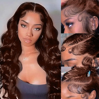 Homgoss 9X6 Hd Lace Front Wigs Human Hair 250 Density Glueless Wig Chocolate Brown Body Wave Put On And Go Wig, Built-In Elastic Band And Drawstring Double Insurance No Slip,Beginner-Friendly(32Inch)