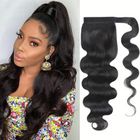 Ponytail Extension Human Hair Clip In Pony Tail Hair Extensions For Black Women Curly Wave Thick Natural Looking Hair Pieces Body Wave Human Hair Ponytail(20Inch)