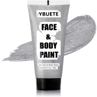 Ybuete Sliver Water Based Face Body Paint, 2.37 Oz Large Tube Full Coverage Face Paint For Skull Goth Cosplay, Washable Metallic Silver Body Painting Cream For Adult Carnival Halloween Sfx Makeup