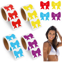 Whaline 400Pcs Bow Tanning Sunbathing Stickers Red Yellow Blue Purple Self Adhesive Body Decals For Summer Beach Coquette Salon Party Supplies