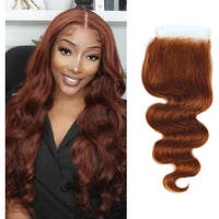 5X5 Closure Reddish Brown #33B Color Body Wave Closure Invisible Hd Lace Closure Brazilian Human Hair Extensions Preplucked Bleached Knots Wet And Wavy For Women 20 Inch