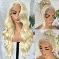 13X6 Hd Glueless Lace Frontal Wigs Pre-Plucked, 200 Density 613 Blonde Similar Human Hair Synthetic Long Body Wave Lace Front Wig Ready To Wear, 26Inch #613 Blonde