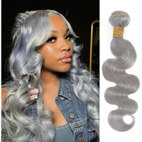 Anmetan Silver Grey Body Wave Bundles Human Hair 22 Inch, Soft And Thick Short Single Bundle 100% Unprocessed 12A Remy Hair Lavender Gray Color Sew In Quick Weave Wavy