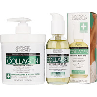 Advanced Clinicals Collagen Body Oil + Unscented Collagen Cream Body Lotion & Face Cream 2Pc Beauty Skin Care Set For Women & Men For Improving Appearance Of Crepey Skin, Dry Skin, & Wrinkles, 2Pc