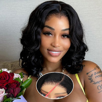 5X5 Pre Cut Lace Front Wigs Human Hair Wear And Go Glueless Wig Pre Plucked Pre Cut 180 Density 5X5 Hd Lace Closure Wigs Upgraded Body Wave Transparent Lace Front Wigs For Black Women 16 Inch