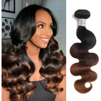 Auroo T1B/2/30 Chestnut Brown Ombre Human Hair Bundles Body Wave 22 Inch, 12A Thick Track 100% Virgin Human Hair Bundles Dark Roots Bundle 3 Tone Ombre Medium Auburn Colored Single Bundle Quick Weaves