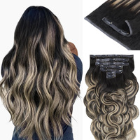 Idn Beauty Seamless Clip In Hair Extensions Human Hair, 110G 18 Inch, 1B/19/1B Natural Black To Light Blonde Remy Hair Body Wave Seamless Clip Ins For Black Women Pu Weft Invisible Edge 7Pcs