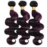 Alher Black Mix Purple Burgundy Highlight Bundles Human Hair Body Wave, 12A Soft Thick 3 Bundles Wavy Human Hair, 100% Remy Hair Midnight Purple Highlight Two Tone Colored(#1B/Purple, 12 14 16 Inch)