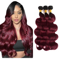 24 26 28 Inch 1B99J Bundles Human Hair Ombre Body Wave Bundles Two Tone Black And Wine Red Human Hair Double Ombre Burgundy Body Wave Bundle