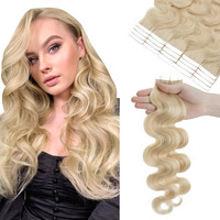 Hairro 18 Inch Tape In Hair Extensions Wavy Remy Human Hair 40Pcs 100G #60 Platinum Blonde Body Wave Seamless Skin Weft Glue In Human Hairpieces With Invisible Double Sided Tape