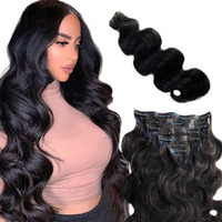 Body Wave Hair Extensions Natural Black Clip In Hair Extension Real Human Hair Clip On Hair Extensions For Women 20 Inch 100G 7 Pcs