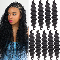 Unionbeauty Body Wave Braiding Hair 24 Inch 9 Pack Pre-Feathered Braiding Hair Black Boho Box Braids For Goddess Box Braids Hair Deep Wave Crochet Hair Synthetic Hair Extension Crochet Braids (1B#)