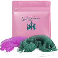 Subsahara African Net Sponge Authentic - 2 Pieces Exfoliating Scrubber For All Skin Types, Ideal For Face & Body Daily Use, Durable, Gentle Exfoliation (Rose Purple & Big Green)