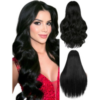 Hanne Long Black Wig For Women 26 Inch Synthetic Wig Heat Resistant Long Body Wavy Black Wigs For Women (Natural Black)