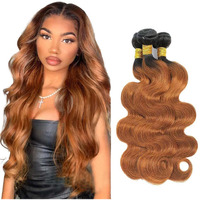 Niciitysi Color 1B30 Human Hair Light Brown Body Wave Bundles 10 12 14 Inch Ombre Two Tone Black And Brown Bundles Double Weft Brazilian Hair Extensions Soft And Silky