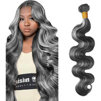 P1Bgray Bundles Ombre Body Wave Human Hair Bundle Brazilain Virgin Hair Two Tone Salt And Pepper 1 Bundle 32 Inch Highlight Gray Body Wave Bundles 100G