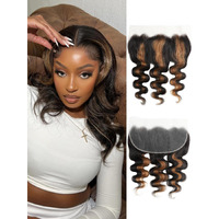 Anmetan F1B/30 Ombre 13X6 Hd Frontal Only Human Hair Body Wave, Breathable Transparent Lace Ear To Ear Frontal Hd Lace 13X6 150% Density Free Part Honey Blonde Highlight 12A Remy Hair Closure 12 Inch