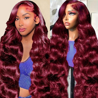 Kaithlypo 28 Inch 99J Burgundy Lace Front Wigs Human Hair 13X6 Hd Transparent Red Wine 200 Density Body Wave Glueless Human Wigs With Baby Hair For Women