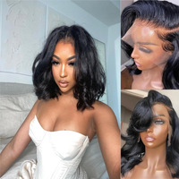 Umeiw 13X4 Bob Wig Human Hair Body Wave Lace Front Wigs Human Hair Pre Plucked Hd Frontal Lace Wig 200 Density Glueless Wigs For Women Bob Wigs Natural Black Color 6 Inch
