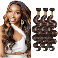 Vinmdonm P1B30 Highlight Bundles Human Hair Ombre Brown Body Wave 3 Bundles 12 14 16 Inch Two Tone Black Mixed With Brown Bundle