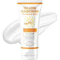 Beef Tallow Sunscreen With Mineral Spf 50 3Oz : Instant Sun Protection Non Nano Zinc Oxide Sunblock- Non Greasy Formula- Beach Jogging Outdoor Sports - 3Oz, 85G