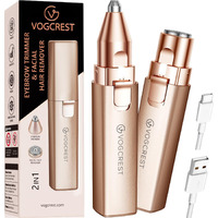 Vg Vogcrest Rechargeable Facial Hair Removal For Women: 2-In-1 Electric Eyebrow And Facial Hair Removal Device - Suitable For Eyebrows Chin Cheeks Features A Built-In Led Light (Gold)