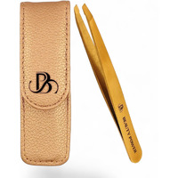 Beauty Power Professional Tweezers In Case - Slant, Durable Lightweight German Stainless Steel, Ultra Precision Tweezers For Eyebrows, Facial Hair, Chin, And Ingrown Hair Removal - Gift (Gold)
