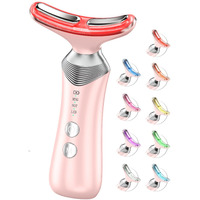Dopsikn 9-In-1 Red-Light-Therapy-For-Face-And-Neck, Portable Facial Massager Tool With Adjustable Vibration & Thermals For Wrinkles, Double Chin, Pink