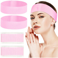 Noverlife 100Pcs Disposable Headbands For Spa, Pink Disposable Facial Headbands Individually Wrapped Esthetician Wrap W/Magic Tape, Non-Woven Stretch Single Use Facial Headband For Sauna Washing Face