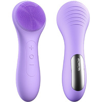 Owlmate Facial Cleansing Brush, Electric Face Scrubber For Men & Women Waterproof Rechargeable Sonic Vibrating Soft Silicone Face Cleanser Brush For Deep Cleansing, Exfoliating, Massaging (Purple)