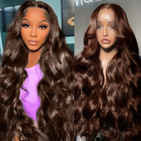 Kaithlypo 13X6 32 Inch Chocolate Brown Lace Front Wig 200 Density Body Wave Brown Wig Human Hair Pre Plucked With Baby Hair Colored Body Wave Human Hair Wigs For Women