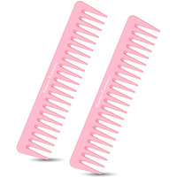 Bardeau Essentials 7 Inch Pink Carbon Fiber Wide Tooth Comb - 2 Pack - Detangling & Styling Tool For Curly & Straight Hair - Men & Women