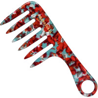 Manetural D1 Small Wide Tooth Comb And Travel Comb 6.2"" For Easy Portability. Suitable For Women's/ Girls' Curly And Tight Hair. Short Handle Design. Acetate (Red)
