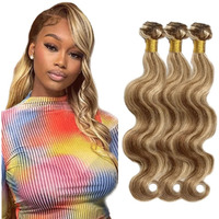P4613 Bundle Highlight Blonde Body Wave Human Hair Bundles 613 Hair Weave 3 Bundles 12 14 16 Inch Two Tone Color 4 Brown Mixed With Blonde Bundle
