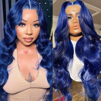 Long 34 Inch Blue Lace Front Wigs Human Hair Body Wave 13X4 Hd Transparent Dark Blue Lace Front Wig Wear And Go Glueless Wig Human Hair Pre Plucked 13X4 Colored Hd Lace Frontal Wigs For Black Women