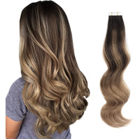 Abh Amazingbeauty Hair Sun-Kissed Human Hair Tape Extensions Balayage Invisible Double Sided Real Remy Human Hair Skin Weft, Chestnut Brown With Darkest Brown 50G 20Pcs, B2-6, 18 Inch